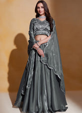 Partywear Grey Colour Lehenga Choli Looking Deluxe